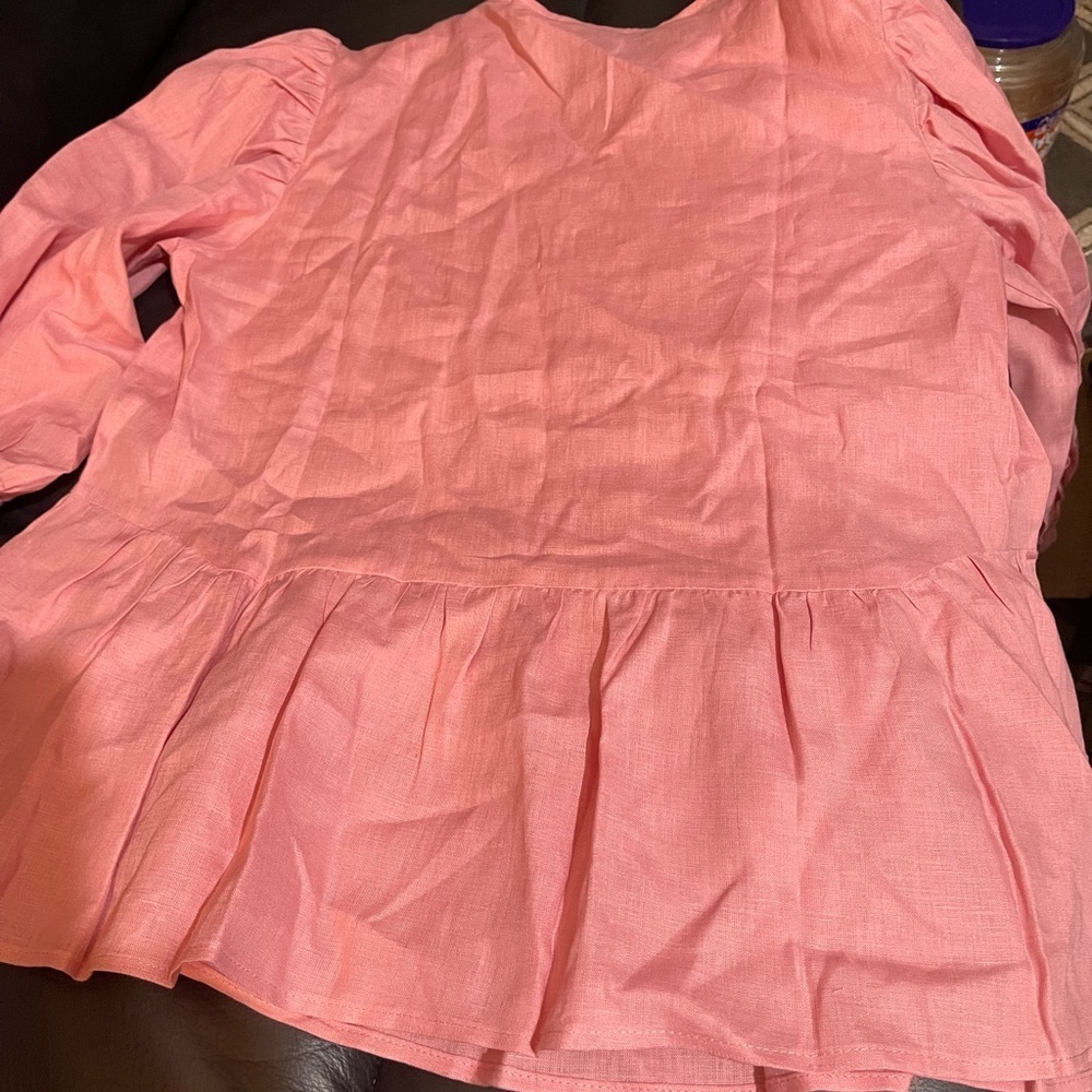 Harshman Anthropologie Brand DREW POPOVER Soft Pink LINEN Blouse size small - Picture 3 of 12